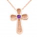 Μασίφ γυναικείος ροζ χρυσός σταυρός Κ14 με αλυσίδα